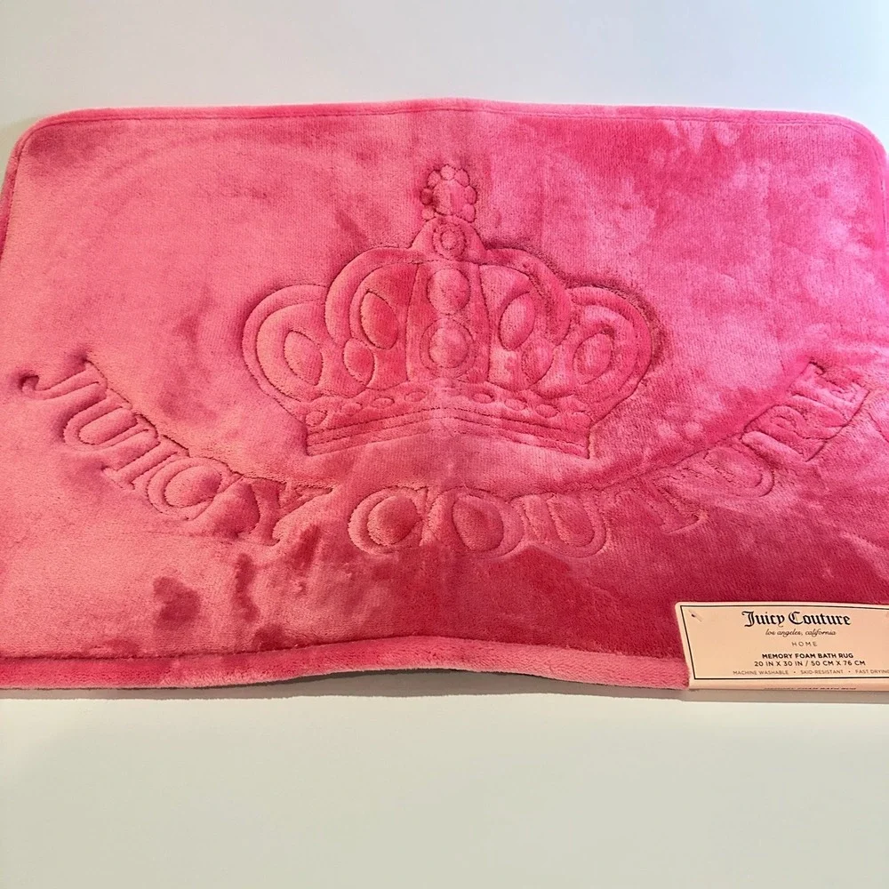 Juicy Couture Bath Rug Women 20x30 Azalea Pink New Crown Memory Foam Mat